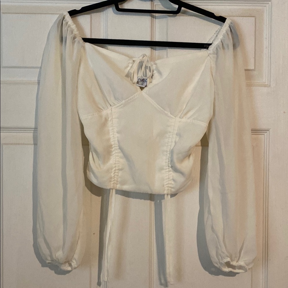 Olivaceous Cream Long Sleeve Tie Front Blouse